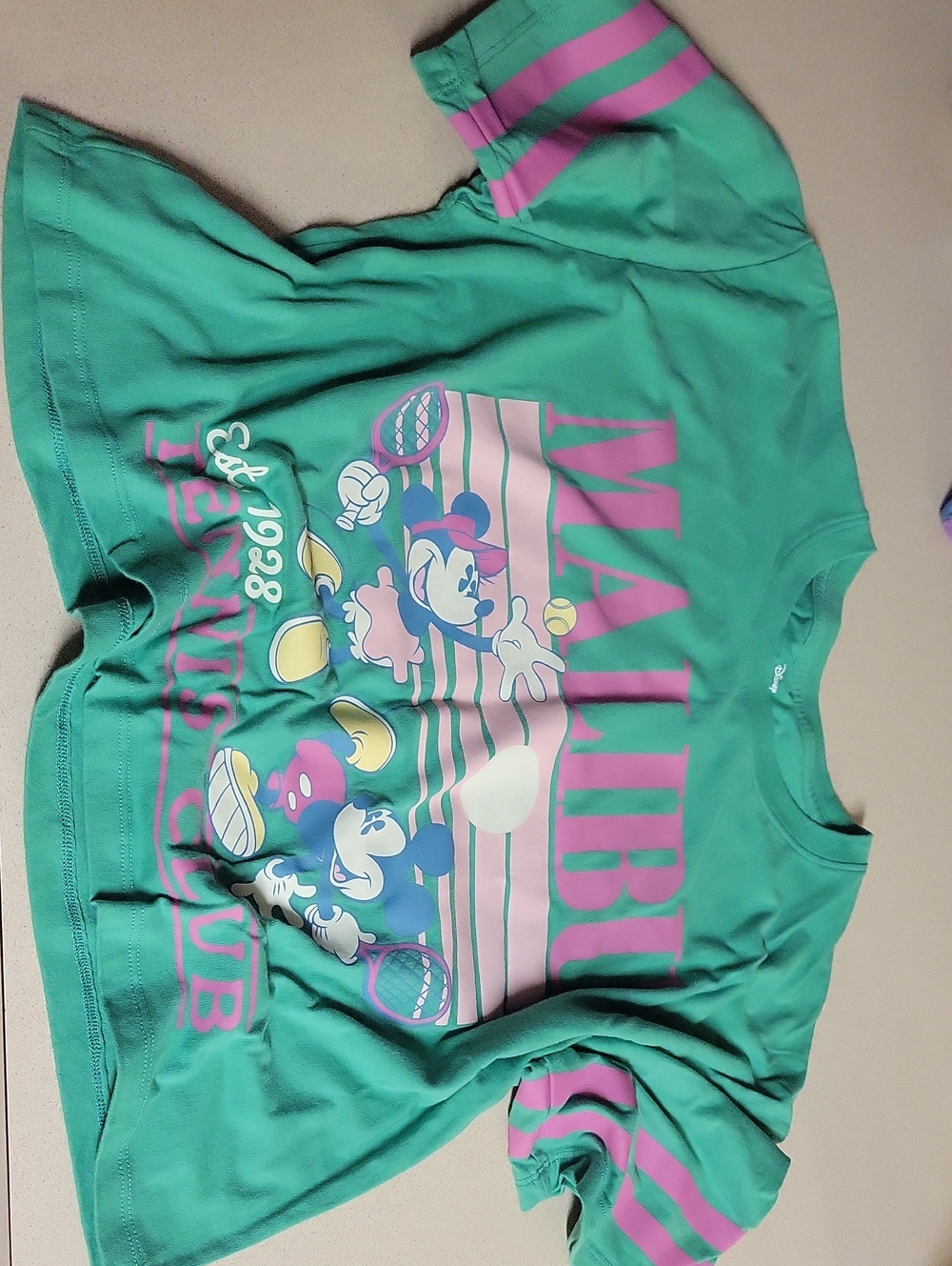 Disney Size L women's Minnie & Mickey Mouse Malibu Tennis Club Short Shirt NWT
